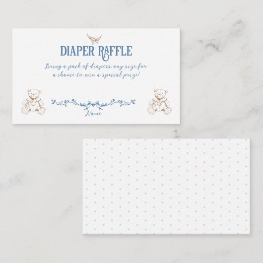 Toile Blue  Floral Nurse Baby shower Luier Informatiekaartje (Voorkant / Achterkant)