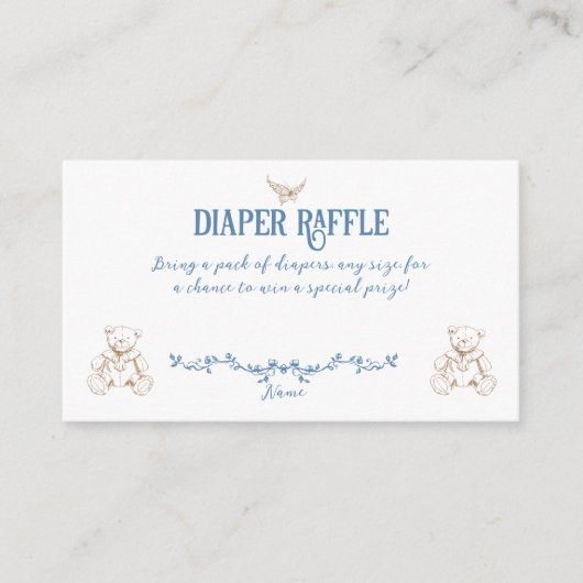 Toile Blue  Floral Nurse Baby shower Luier Informatiekaartje (Voorkant)