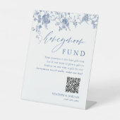 Toile Blue Floral Wedding Honeymoon Fund Reclamebord Met Voetstuk (Voorkant)