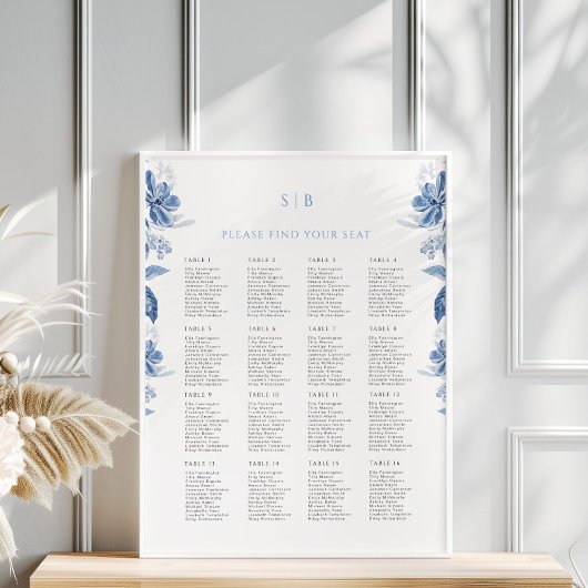 Toile Blue Floral Wedding Zitting Grafiek Poster