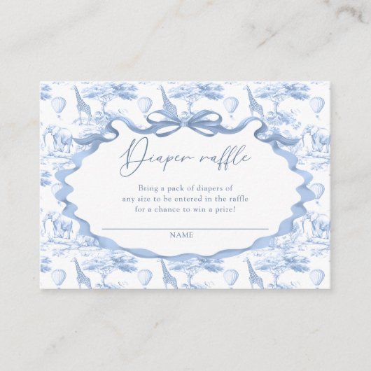 Toile Blue Safari Dierenluier Raffle Ticket Informatiekaartje (Voorkant)