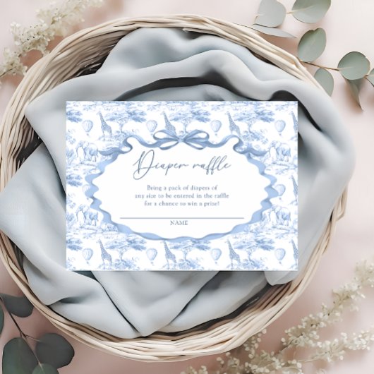 Toile Blue Safari Dierenluier Raffle Ticket Informatiekaartje