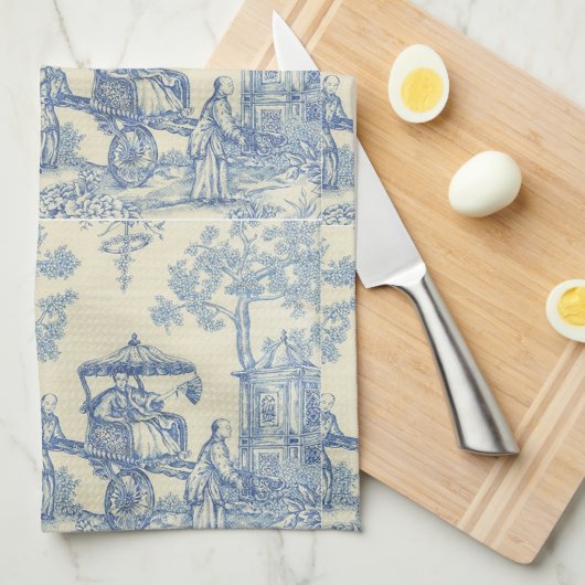 Toile - Blue Tea Towel Theedoek (Quarter Fold)