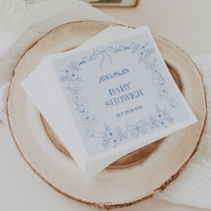 Toile Botanische Franse Jongen Stofblauw Babyfeest Servet