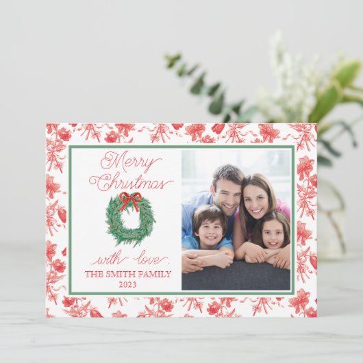 Toile Bow krans kerst Kaart (Staand voorkant)