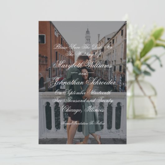 Toile & Calligrafie sparen de Datum Fotokaart Save The Date (Staand voorkant)