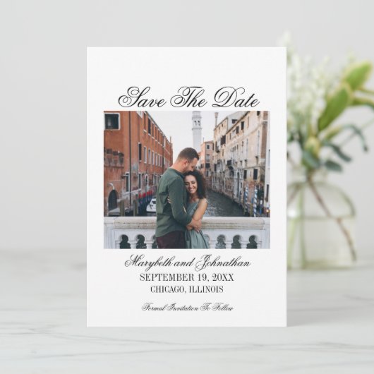 Toile & Calligrafie sparen de Datum Fotokaart Save The Date (Staand voorkant)