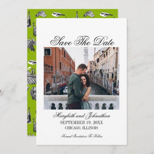 Toile & Calligrafie sparen de Datum Fotokaart Save The Date (Voorkant / Achterkant)