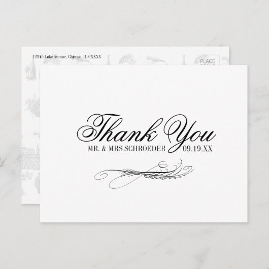 Toile & Calligrafie Weddenschap Bedankt Briefkaart (Voorkant / Achterkant)