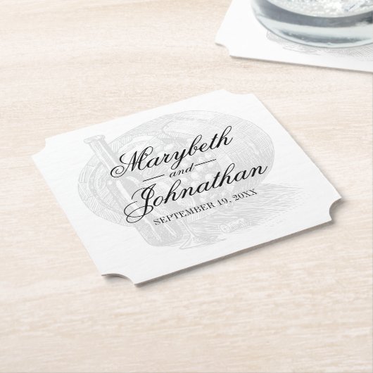 Toile & Calligraphy Editable Wedding Kartonnen Onderzetters (Gekanteld)