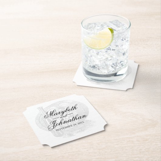 Toile & Calligraphy Editable Wedding Kartonnen Onderzetters (Insitu)