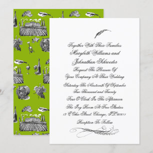 Toile & Calligraphy Flourish Wedding Invitation Kaart