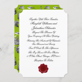 Toile & Calligraphy Monogram Wedding Invitation Kaart