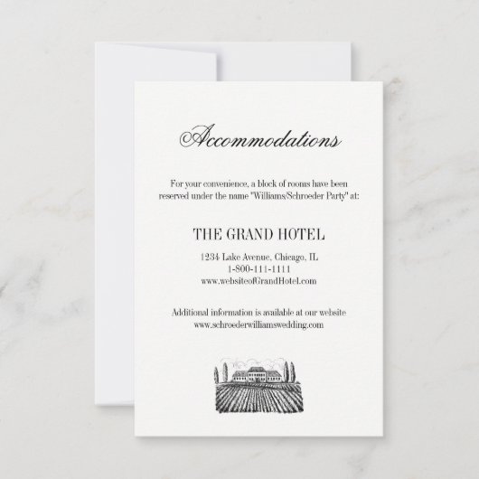 Toile & Calligraphy Wedding Accomodation Card RSVP Kaartje (Voorkant)