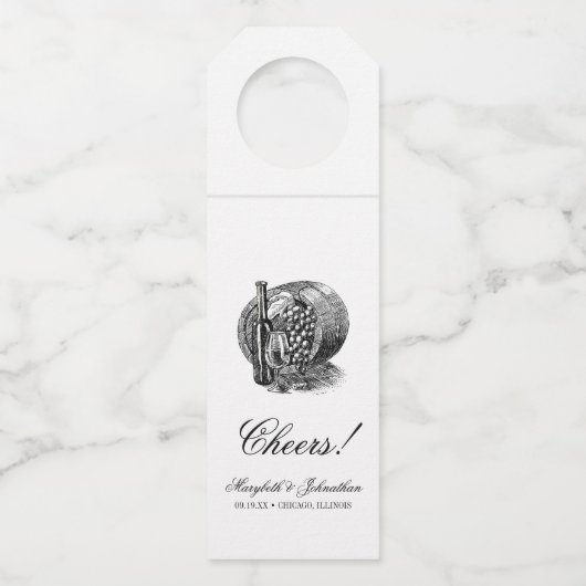 Toile & Calligraphy Wedding Bottle Hanger Labels (Voorkant)