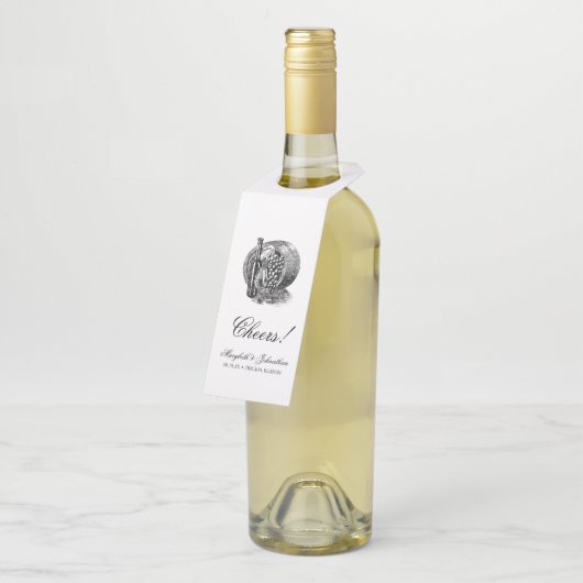 Toile & Calligraphy Wedding Bottle Hanger Labels (Schuin)