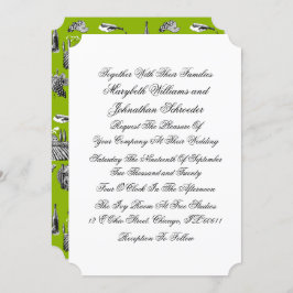 Toile & Calligraphy Wedding Invitation Card Kaart