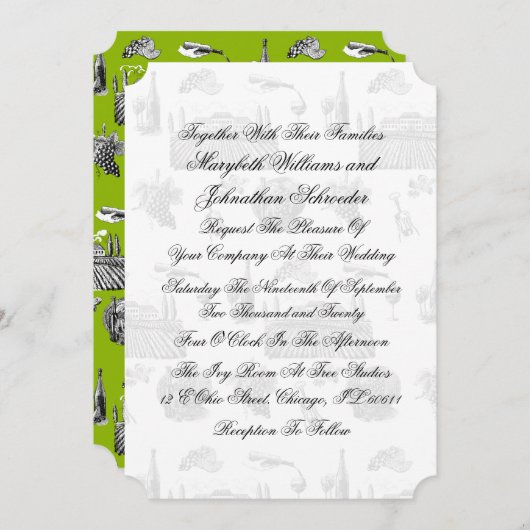 Toile & Calligraphy Wedding Invitation Card Kaart (Voorkant / Achterkant)