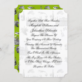 Toile & Calligraphy Wedding Invitation Card Kaart