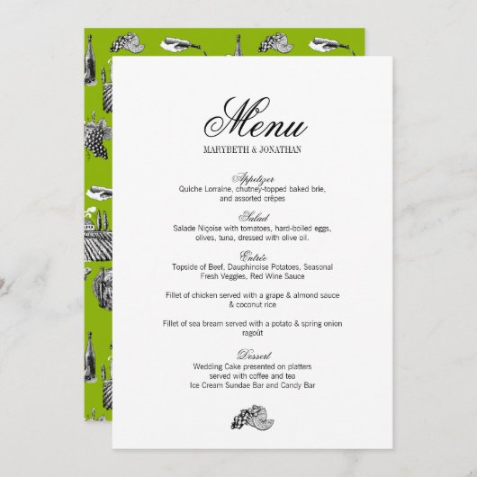 Toile & Calligraphy Wedding Menu Card (Voorkant / Achterkant)