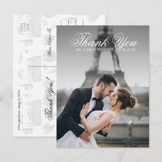 Toile & Calligraphy Wedding Photo Briefkaart (Voorkant / Achterkant)