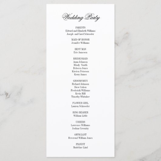 Toile & Calligraphy Wedding Program Card Programmakaart (Achterkant)
