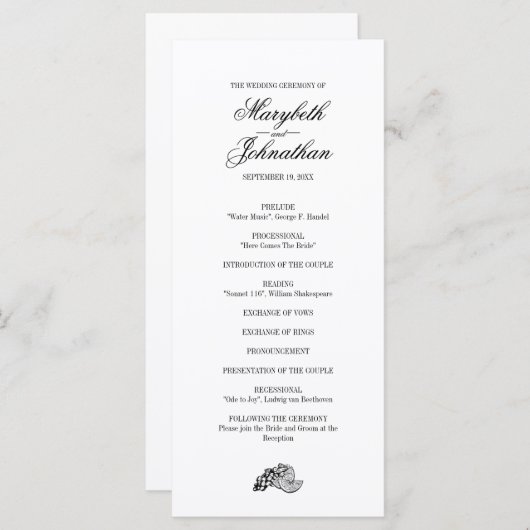 Toile & Calligraphy Wedding Program Card Programmakaart (Voorkant / Achterkant)
