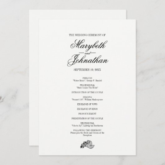 Toile & Calligraphy Wedding Program Card Programmakaart (Voorkant / Achterkant)