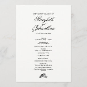 Toile & Calligraphy Wedding Program Card Programmakaart