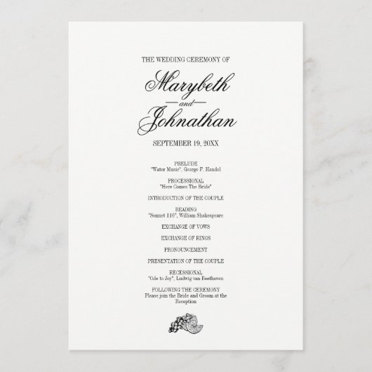 Toile & Calligraphy Wedding Program Card Programmakaart (Voorkant)