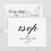 Toile & Calligraphy Wedding RSVP Briefkaart (Voorkant / Achterkant)