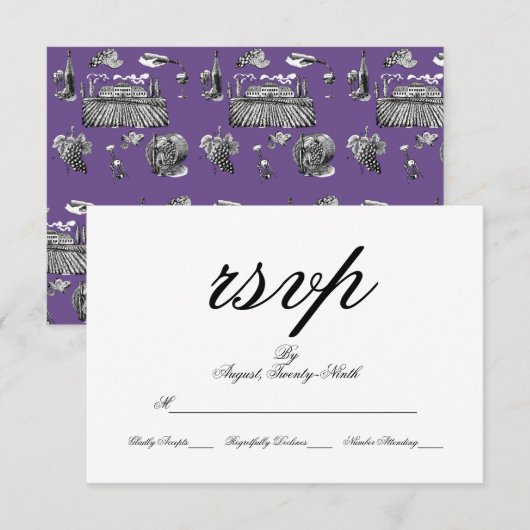 Toile & Calligraphy Wedding RSVP Kaart (Voorkant / Achterkant)