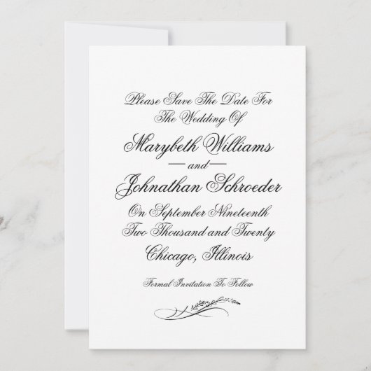 Toile & Calligraphy Wedding Save the Date Kaart (Voorkant)