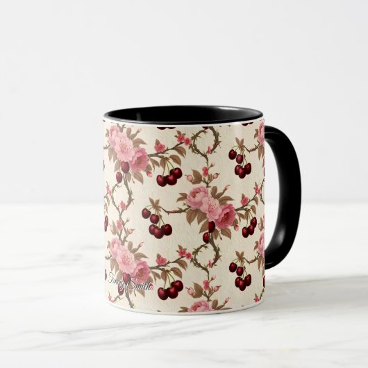 Toile Cherry Pattern Mok – Antiek Charm (Voorkant rechts)