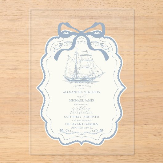 Toile Chic Nautische Boog Wedding Acryl Uitnodigingen (Voorkant)