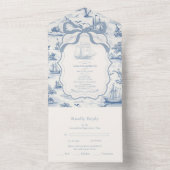 Toile Chic Nautische Boog Wedding All In One Uitnodiging (Binnen)