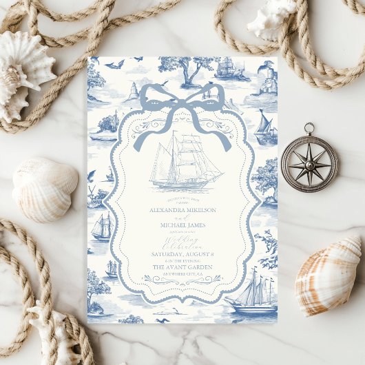Toile Chic Nautische Boog Wedding Kaart
