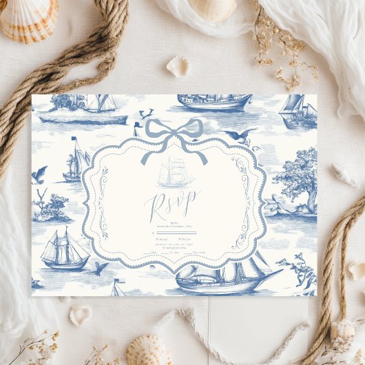 Toile Chic Nautische Boog Wedding RSVP Kaartje