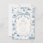 Toile Chic Nautische Boog Wedding RSVP Kaartje (Voorkant)