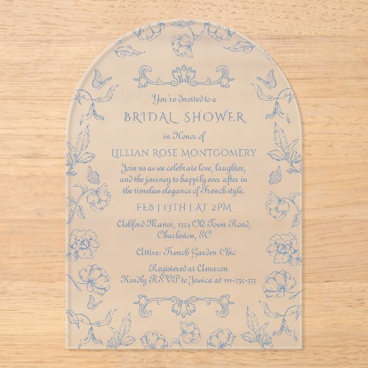 Toile  Chinoiserie floral Vrijgezellenfeest Acryl Uitnodigingen (Voorkant)