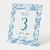 Toile Chinoiserie Franse Blauwe Tafel Nummer Reclamebord Met Voetstuk (Voorkant)