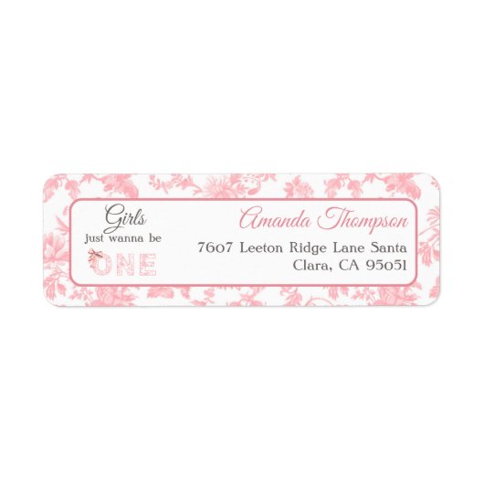 Toile Coquette Pink Bow First 1st Birthday Address Etiket (Voorkant)