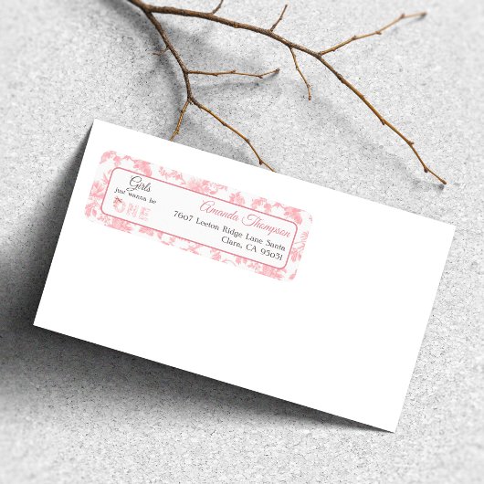 Toile Coquette Pink Bow First 1st Birthday Address Etiket