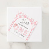 Toile Coquette Pink Bow Girl Eerste 1e verjaardag Bedankjes Labels (In situ)