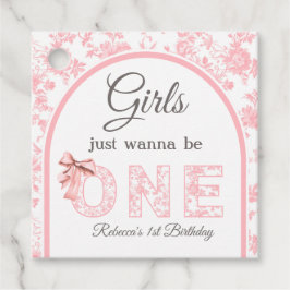 Toile Coquette Pink Bow Girl Eerste 1e verjaardag Bedankjes Labels