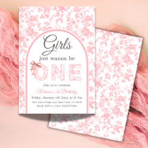 Toile Coquette Pink Bow Girl Eerste 1e verjaardag