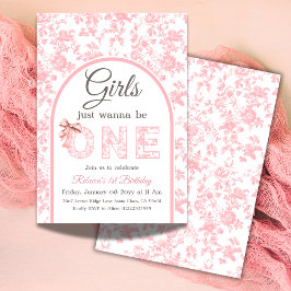 Toile Coquette Pink Bow Girl Eerste 1e verjaardag Kaart