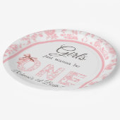 Toile Coquette Pink Bow Girl Eerste 1e verjaardag Papieren Bordje (Gekanteld)