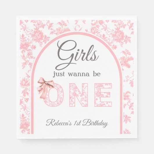 Toile Coquette Pink Bow Girl Eerste 1e verjaardag Servet (Voorkant)