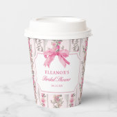 Toile Coquette Roze Strik Bruiloftsfeest Favoriete Papieren Bekers (Voorkant)